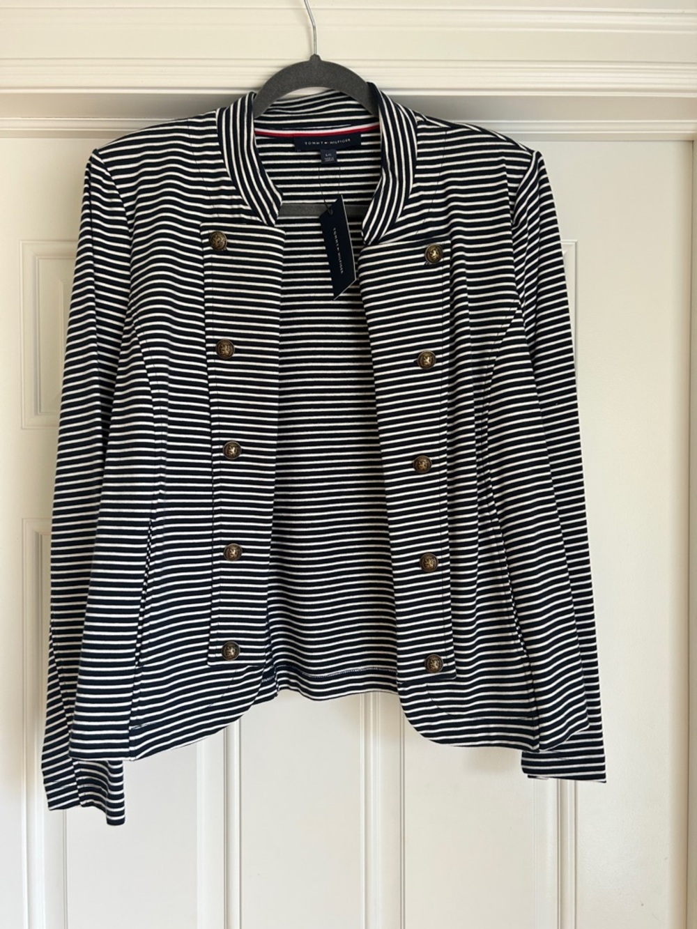 Tommy Hilfiger Navy & White Striped Double-Breasted Jacket